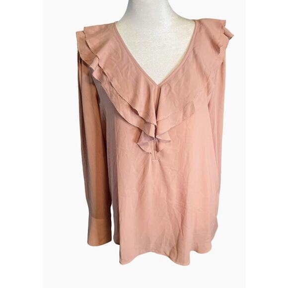Ann Taylor Pink Ruffle Neck Long Sleeve Blouse - Size Small- NWT - Picture 1 of 5